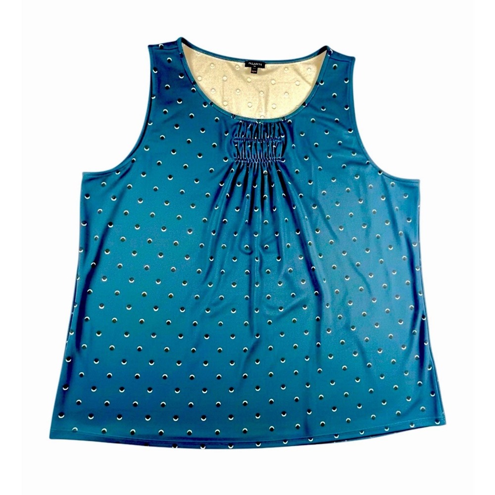 Talbots Plus 3X Teal Polka Dot Sleeveless Blouse Stretch Tank Top Womens Comfy